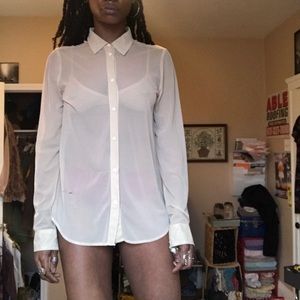 anerican apparel nude long sleeve mesh button up